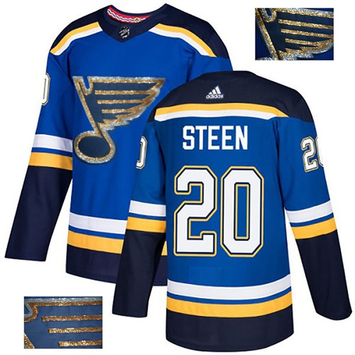 Adidas Blues #20 Alexander Steen Blue Home Authentic Fashion Gold Stitched NHL Jersey